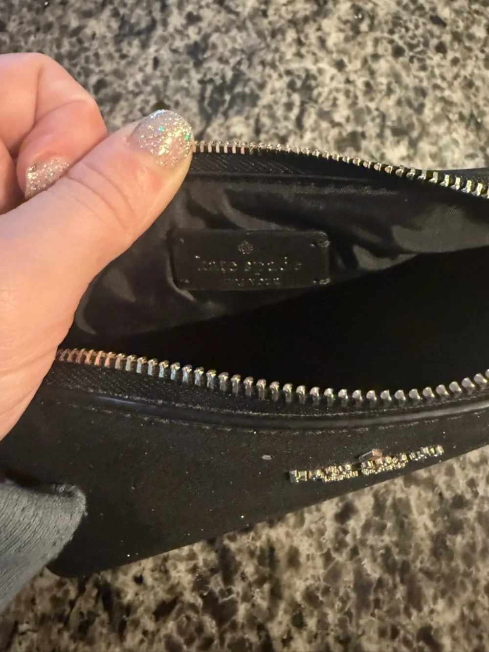 Kate Spade New York Dome Shimmery Glitter Fabric Small Cosmetic Bag
